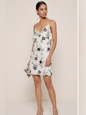 Alice + Olivia White Floral Dress with Ruffle